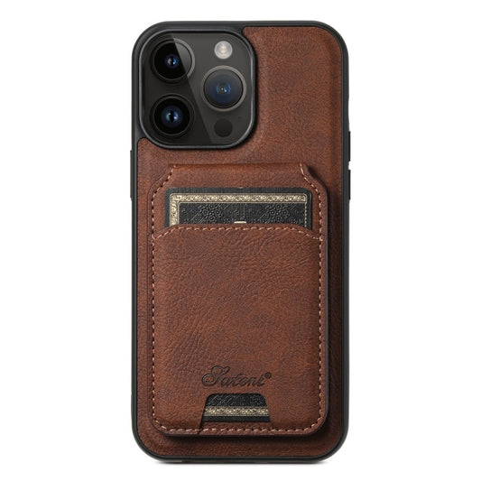 Pour iPhone 12 Pro Étui de téléphone arrière portefeuille détachable en cuir texturé litchi Suteni H16 (marron)