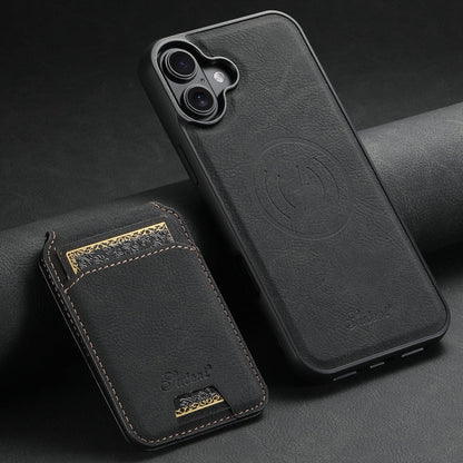 For iPhone 16 Suteni H16 Litchi Texture Leather Detachable Wallet Back Phone Case(Black)