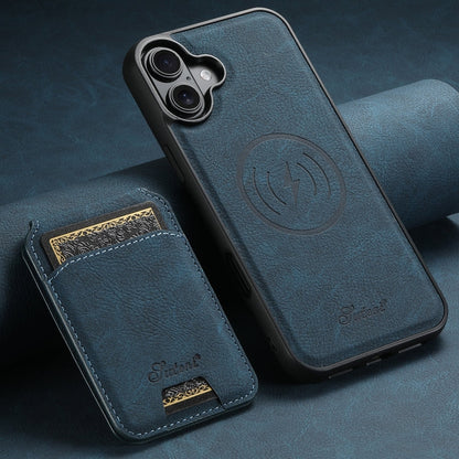 For iPhone 16 Suteni H16 Litchi Texture Leather Detachable Wallet Back Phone Case(Blue)