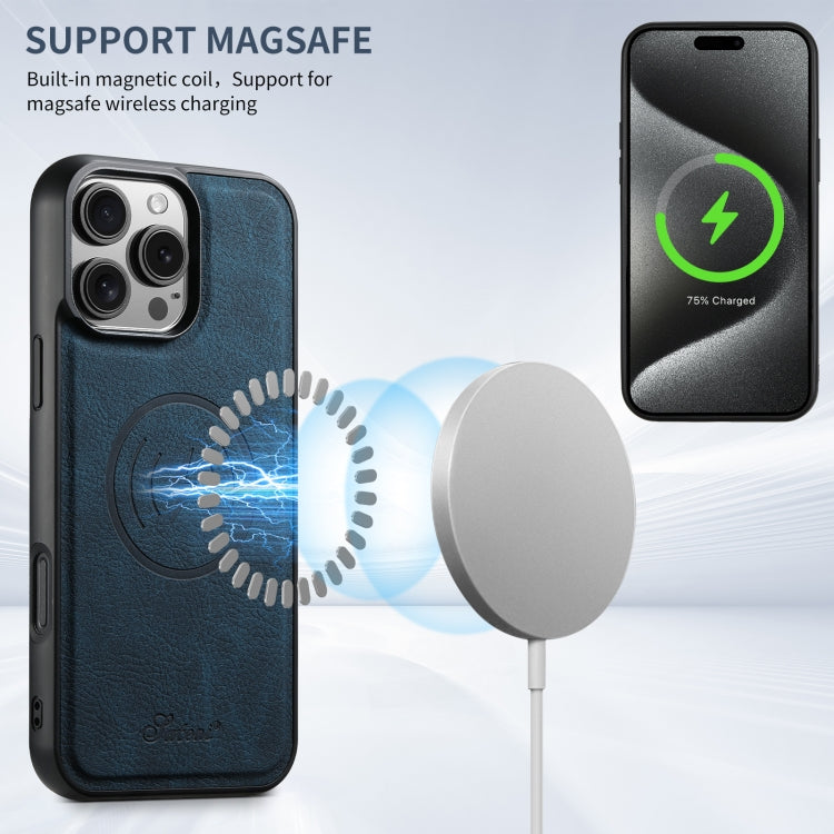 For iPhone 16 Suteni H16 Litchi Texture Leather Detachable Wallet Back Phone Case(Blue)