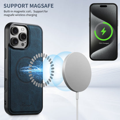 For iPhone 16 Suteni H16 Litchi Texture Leather Detachable Wallet Back Phone Case(Blue)
