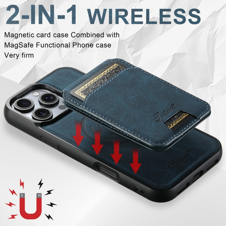 For iPhone 16 Suteni H16 Litchi Texture Leather Detachable Wallet Back Phone Case(Blue)