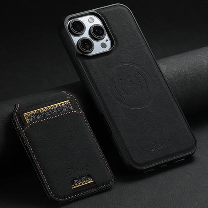 For iPhone 16 Pro Suteni H16 Litchi Texture Leather Detachable Wallet Back Phone Case(Black)