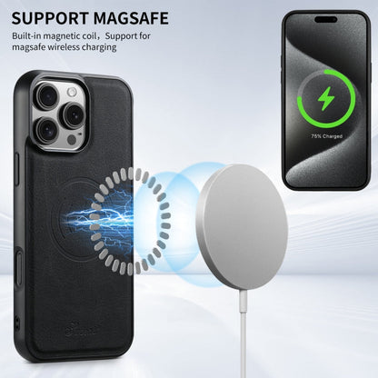 For iPhone 16 Pro Suteni H16 Litchi Texture Leather Detachable Wallet Back Phone Case(Black)