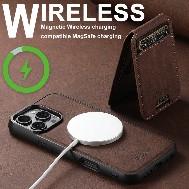 For iPhone 16 Pro Suteni H16 Litchi Texture Leather Detachable Wallet Back Phone Case(Brown)