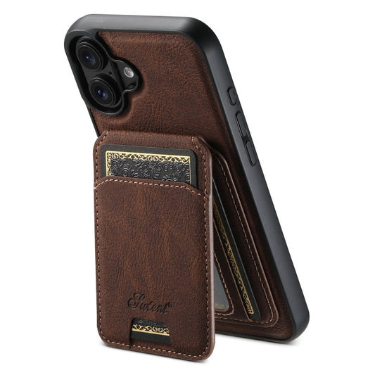 For iPhone 16 Plus Suteni H16 Litchi Texture Leather Detachable Wallet Back Phone Case(Brown)