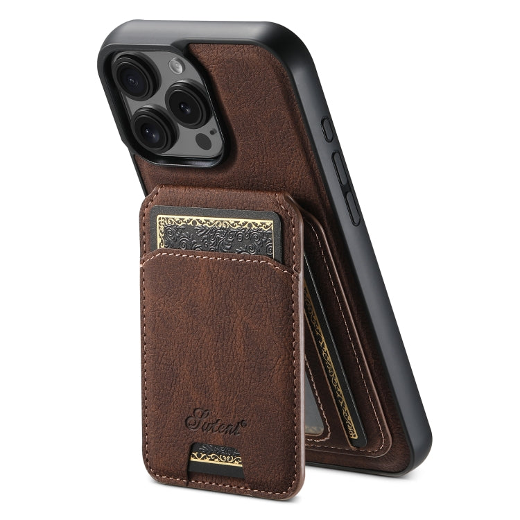 Pour iPhone 16 Pro Max Suteni H16 Housse de téléphone en cuir amovible texturé Litchi (marron)