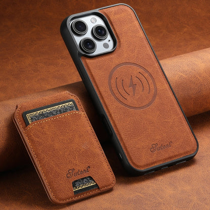 For iPhone 16 Pro Max Suteni H16 Litchi Texture Leather Detachable Wallet Back Phone Case(Khaki)