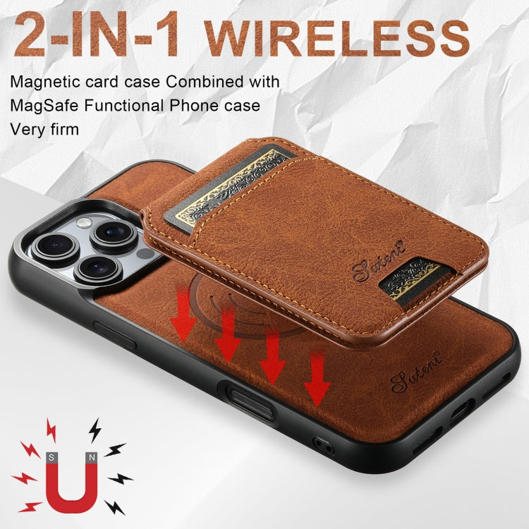 For iPhone 16 Pro Max Suteni H16 Litchi Texture Leather Detachable Wallet Back Phone Case(Khaki)