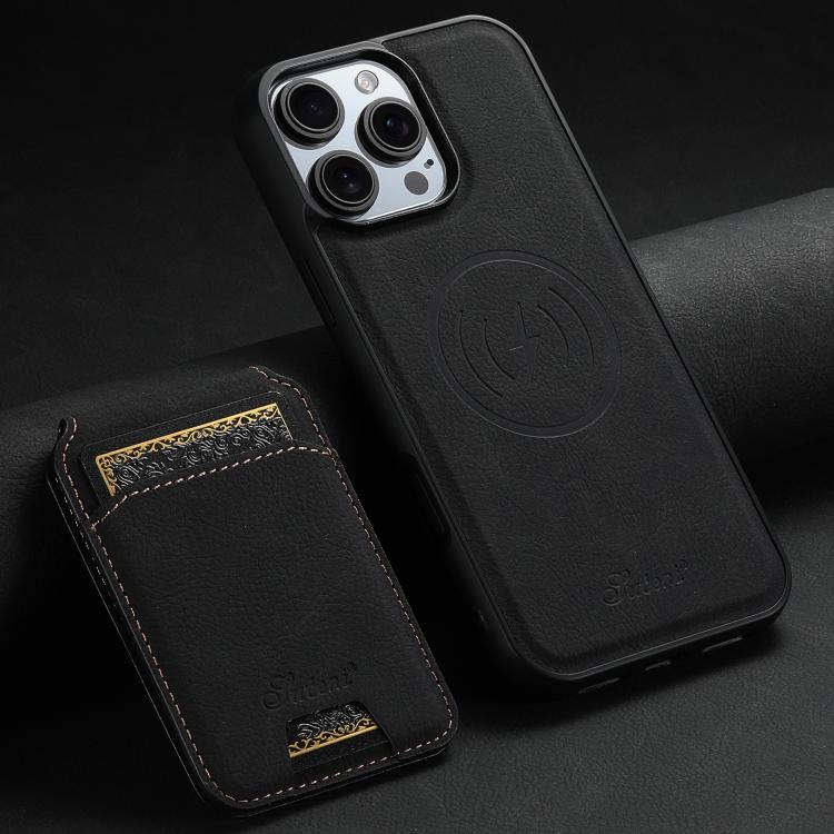 For iPhone 17e / 16e Suteni H16 Litchi Texture Leather Detachable Wallet Back Phone Case(Black)