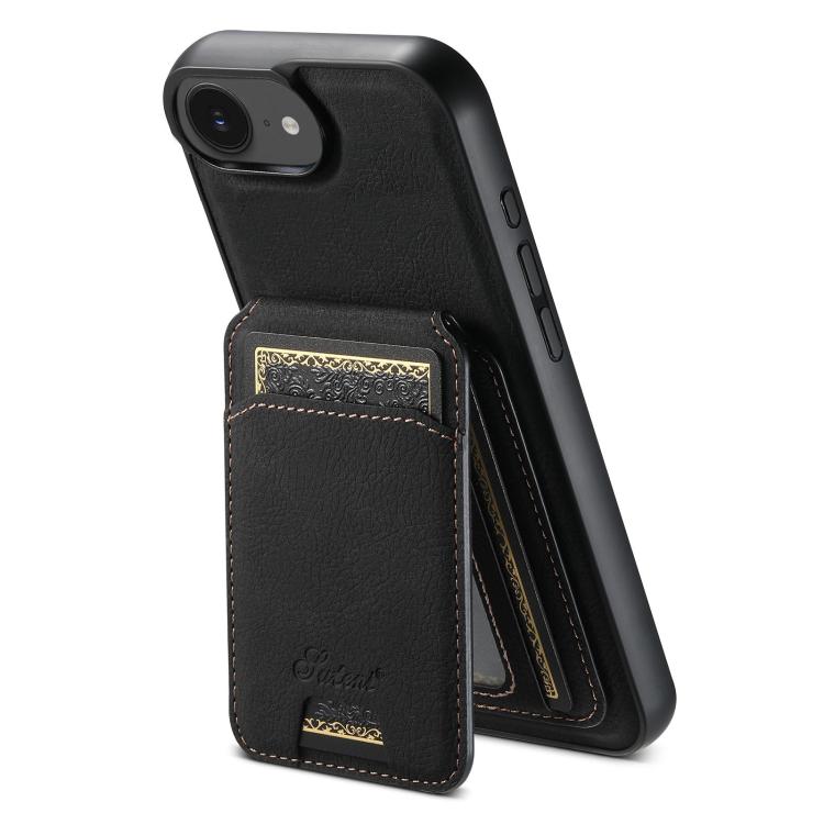 For iPhone 17e / 16e Suteni H16 Litchi Texture Leather Detachable Wallet Back Phone Case(Black)