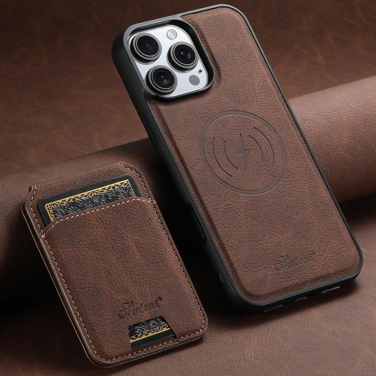 For iPhone 17e / 16e Suteni H16 Litchi Texture Leather Detachable Wallet Back Phone Case(Brown)