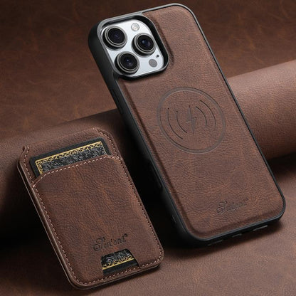 For iPhone 17e / 16e Suteni H16 Litchi Texture Leather Detachable Wallet Back Phone Case(Brown)