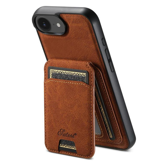 For iPhone 17e / 16e Suteni H16 Litchi Texture Leather Detachable Wallet Back Phone Case(Khaki)