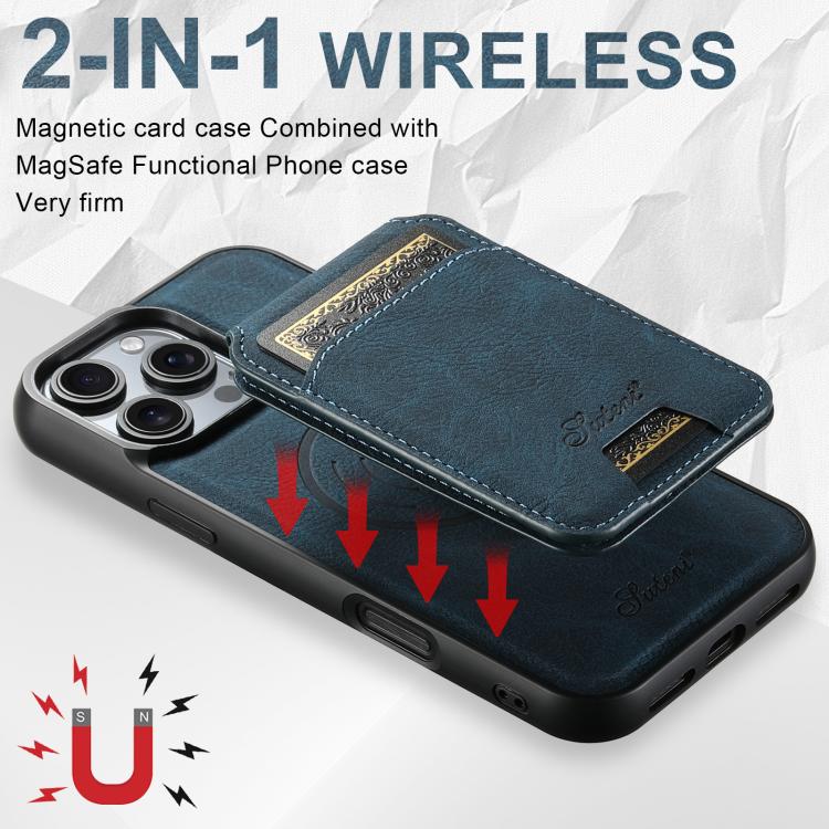 For iPhone 17e / 16e Suteni H16 Litchi Texture Leather Detachable Wallet Back Phone Case(Blue)