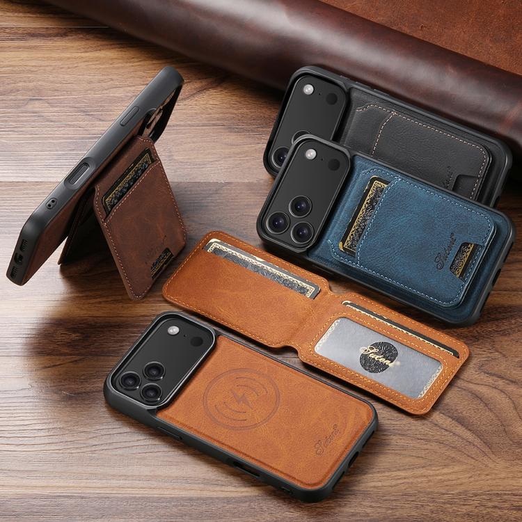 For iPhone 17e / 16e Suteni H16 Litchi Texture Leather Detachable Wallet Back Phone Case(Black)