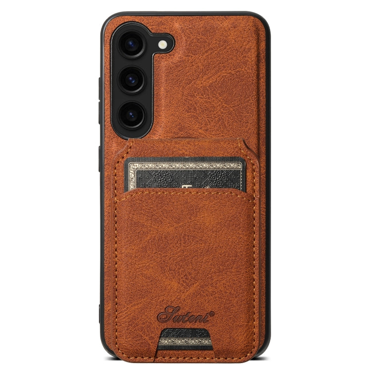 Pour Samsung Galaxy S23+ 5G Étui de téléphone arrière portefeuille détachable en cuir texturé litchi Suteni H16 (kaki)