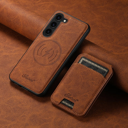 Pour Samsung Galaxy S23+ 5G Étui de téléphone arrière portefeuille détachable en cuir texturé litchi Suteni H16 (kaki)
