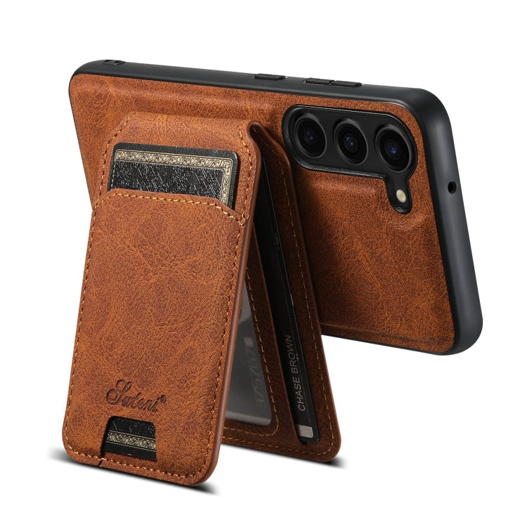 Pour Samsung Galaxy S23+ 5G Étui de téléphone arrière portefeuille détachable en cuir texturé litchi Suteni H16 (kaki)