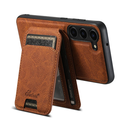 Pour Samsung Galaxy S23+ 5G Étui de téléphone arrière portefeuille détachable en cuir texturé litchi Suteni H16 (kaki)