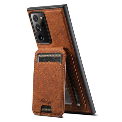 Pour Samsung Galaxy Note20 Ultra 5G Suteni H16 Étui de Téléphone Arrière Amovible en Cuir Texturé Litchi (Kaki)
