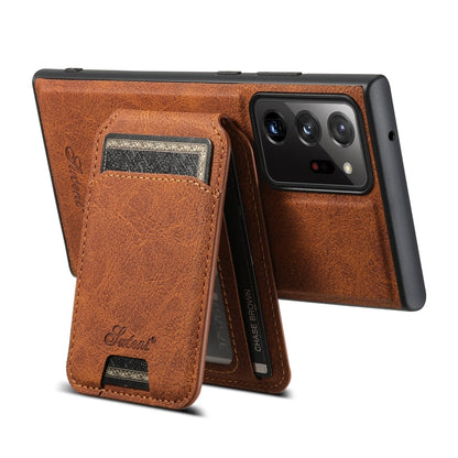 Pour Samsung Galaxy Note20 Ultra 5G Suteni H16 Étui de Téléphone Arrière Amovible en Cuir Texturé Litchi (Kaki)