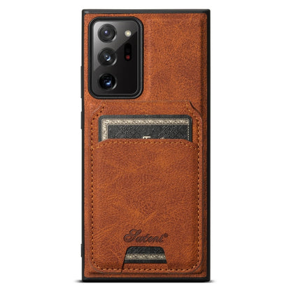 Pour Samsung Galaxy Note20 Ultra 5G Suteni H16 Étui de Téléphone Arrière Amovible en Cuir Texturé Litchi (Kaki)
