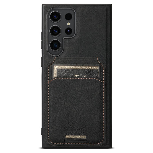 Pour Samsung Galaxy S24 Ultra 5G Étui de téléphone arrière portefeuille détachable en cuir texturé Litchi Suteni H16 (Noir)