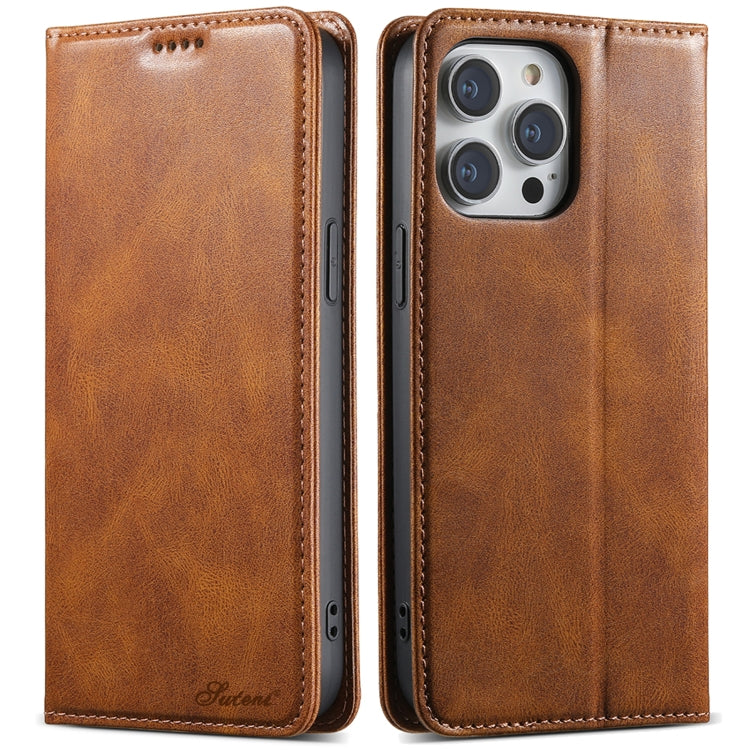 Pour iPhone 15 Pro Max Étui de téléphone en cuir portefeuille Suteni J02 Oil Wax (marron)