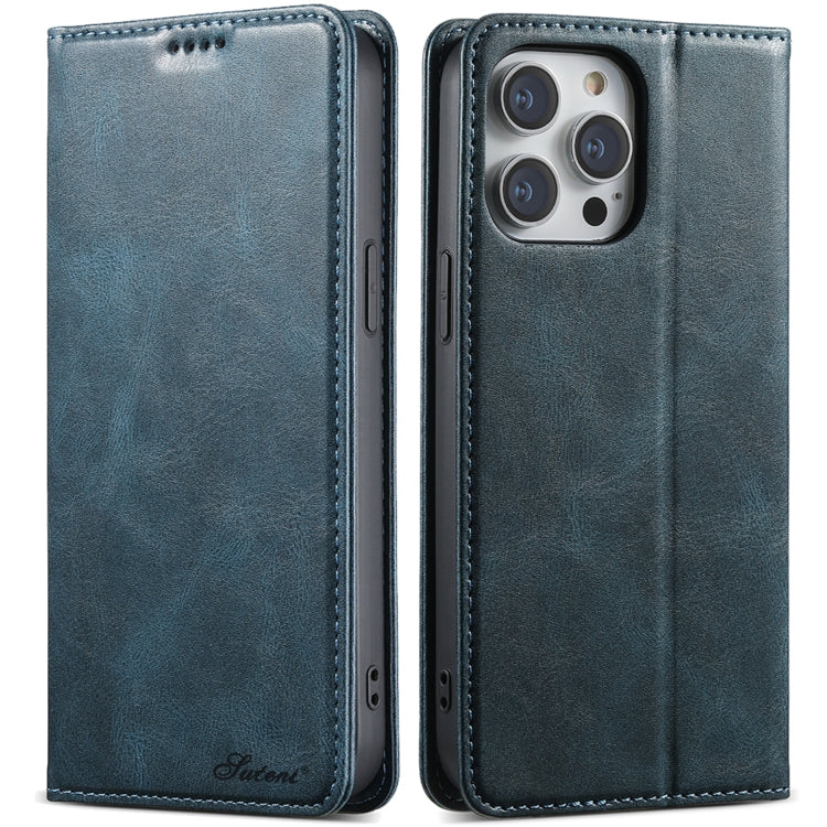 For iPhone 15 Pro Max Suteni J02 Oil Wax Wallet Leather Phone Case(Blue)