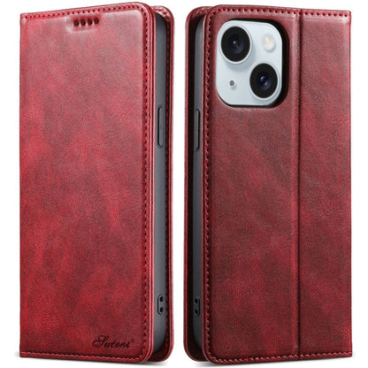 For iPhone 15 Plus Suteni J02 Oil Wax Wallet Leather Phone Case(Red)
