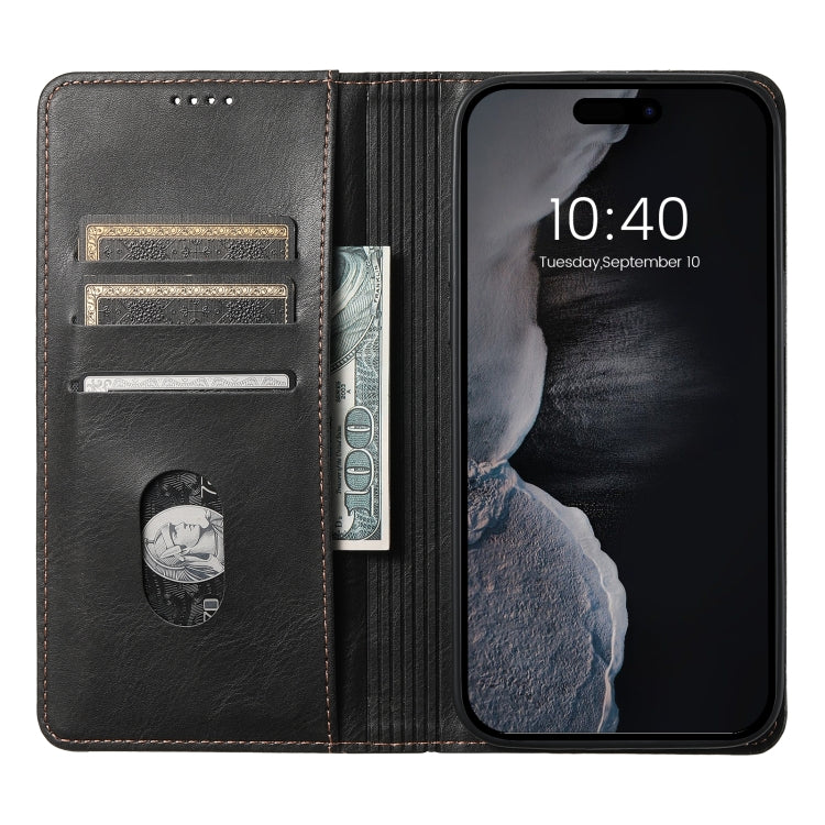 For iPhone 15 Suteni J02 Oil Wax Wallet Leather Phone Case(Black)