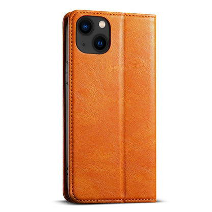 For iPhone 15 Suteni J02 Oil Wax Wallet Leather Phone Case(Khaki)