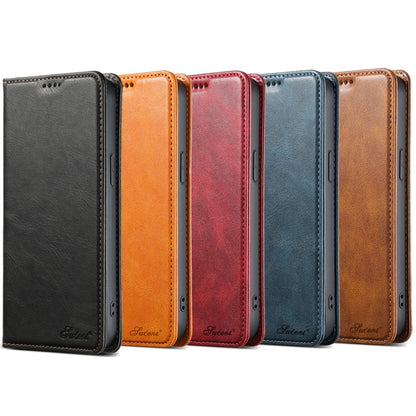For iPhone 15 Suteni J02 Oil Wax Wallet Leather Phone Case(Khaki)
