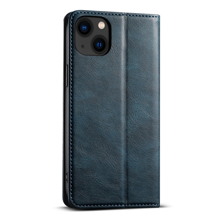 Pour iPhone 14 Plus Étui portefeuille en cuir huilé Suteni J02 (bleu)