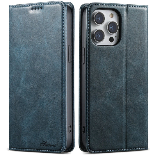For iPhone 14 Pro Suteni J02 Oil Wax Wallet Leather Phone Case(Blue)