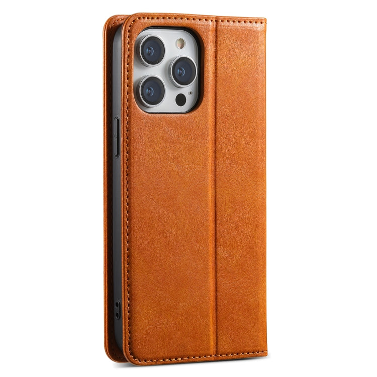 For iPhone 14 Pro Max Suteni J02 Oil Wax Wallet Leather Phone Case(Khaki)