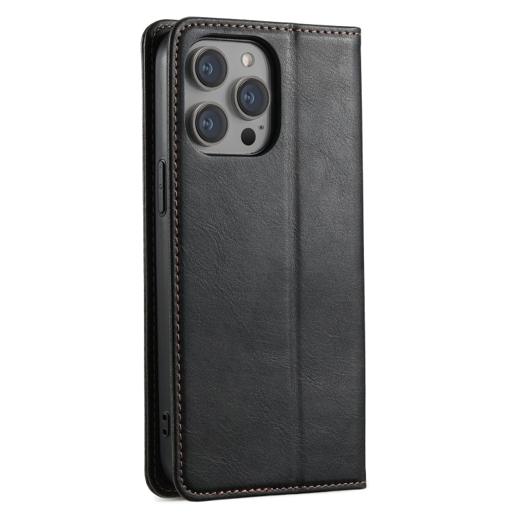 Pour iPhone 13 Pro Max Étui portefeuille en cuir ciré Suteni J02 (noir)