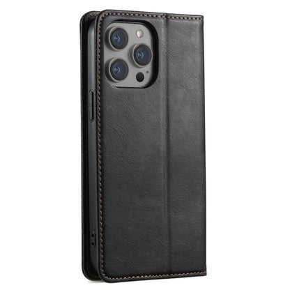 Pour iPhone 13 Pro Max Étui portefeuille en cuir ciré Suteni J02 (noir)