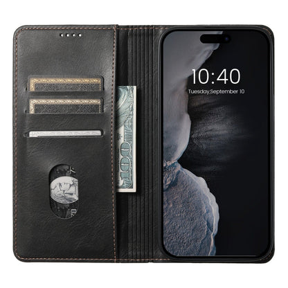 Pour iPhone 13 Pro Max Étui portefeuille en cuir ciré Suteni J02 (noir)