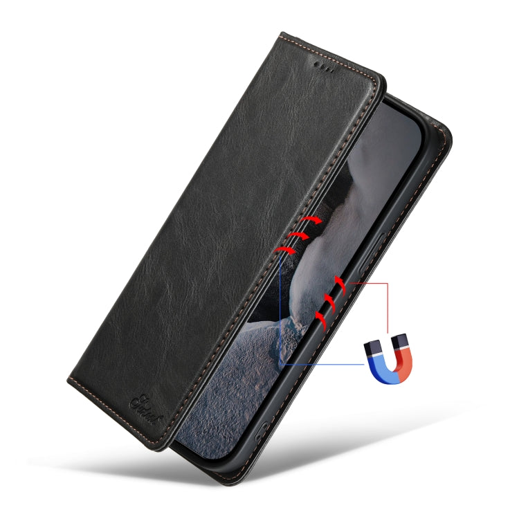 Pour iPhone 13 Pro Max Étui portefeuille en cuir ciré Suteni J02 (noir)