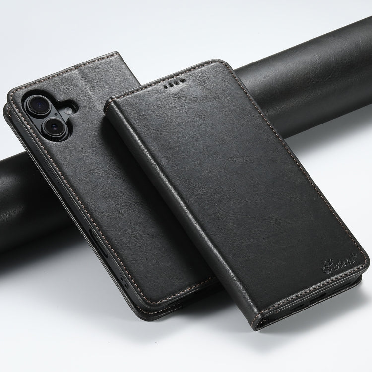 For iPhone 16 Suteni J02 Oil Wax Wallet Leather Phone Case(Black)