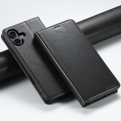 For iPhone 16 Suteni J02 Oil Wax Wallet Leather Phone Case(Black)