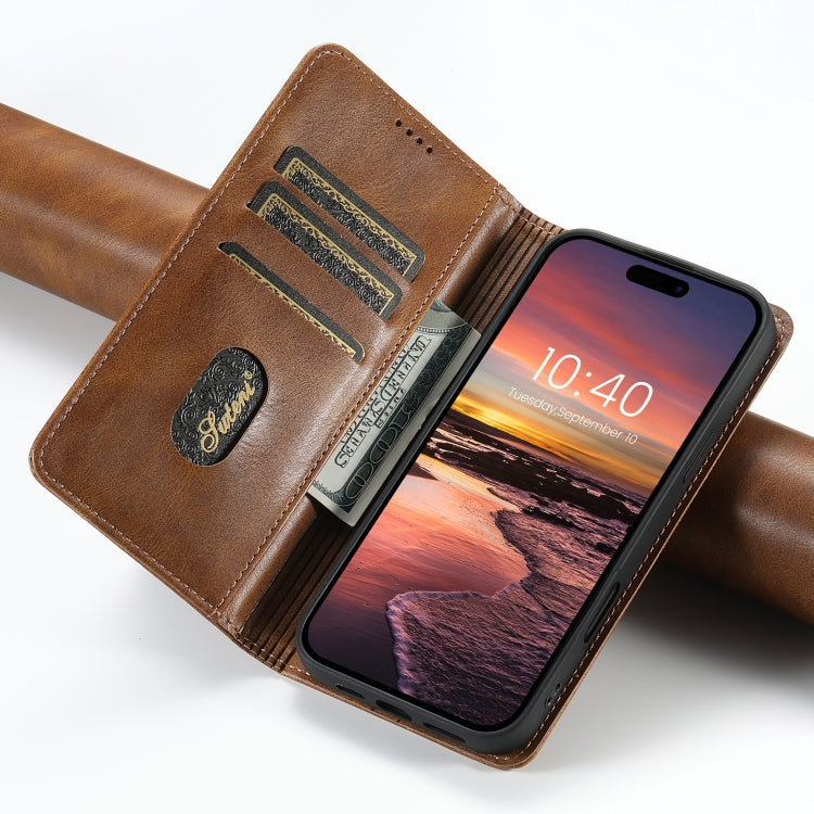 For iPhone 16 Suteni J02 Oil Wax Wallet Leather Phone Case(Brown)