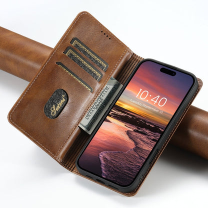For iPhone 16 Suteni J02 Oil Wax Wallet Leather Phone Case(Brown)