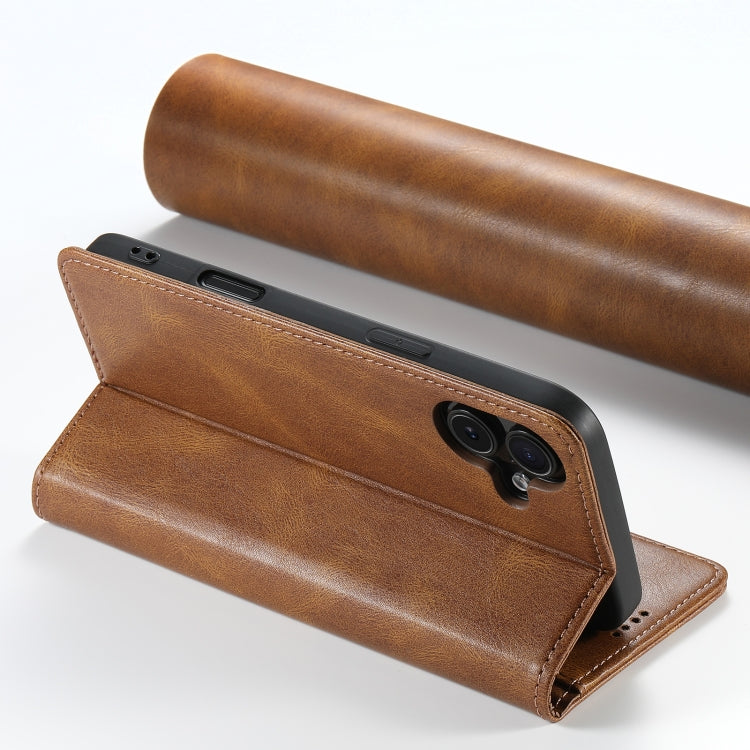 For iPhone 16 Suteni J02 Oil Wax Wallet Leather Phone Case(Brown)