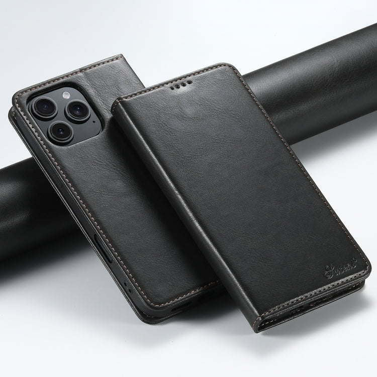 Pour iPhone 16 Pro Étui portefeuille en cuir huilé Suteni J02 (Noir)