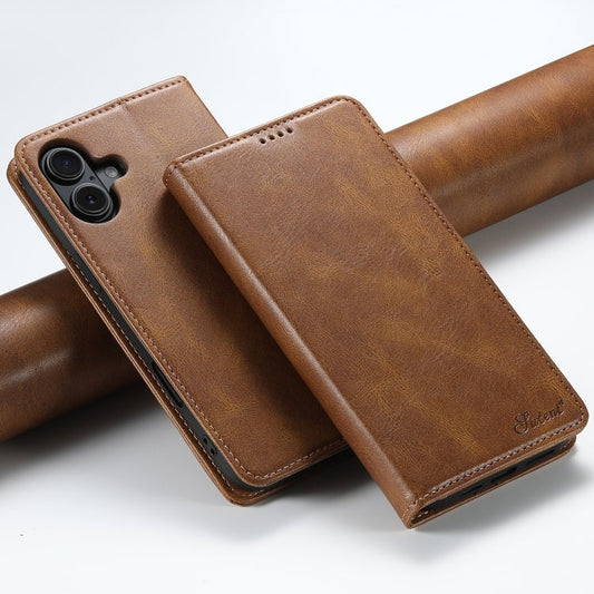 For iPhone 16 Plus Suteni J02 Oil Wax Wallet Leather Phone Case(Brown)