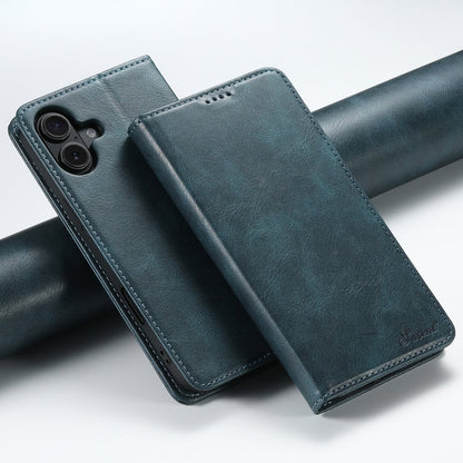 For iPhone 16 Plus Suteni J02 Oil Wax Wallet Leather Phone Case(Blue)