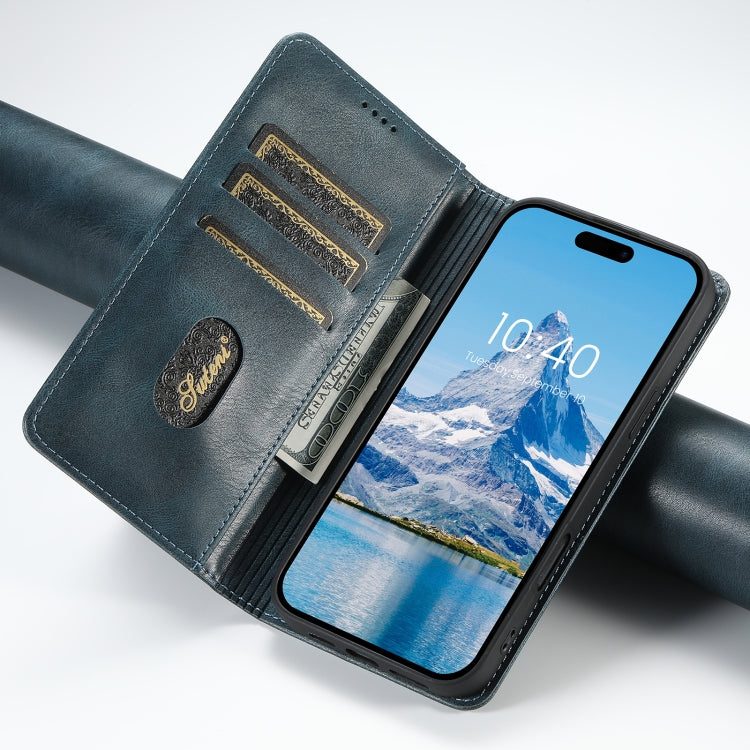 For iPhone 16 Plus Suteni J02 Oil Wax Wallet Leather Phone Case(Blue)